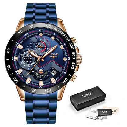 2022 LIGE New Blue Fashion Business Clock Mens Watches Top Brand Luxury All Steel Waterproof Quartz Gold Watch Relogio Masculino