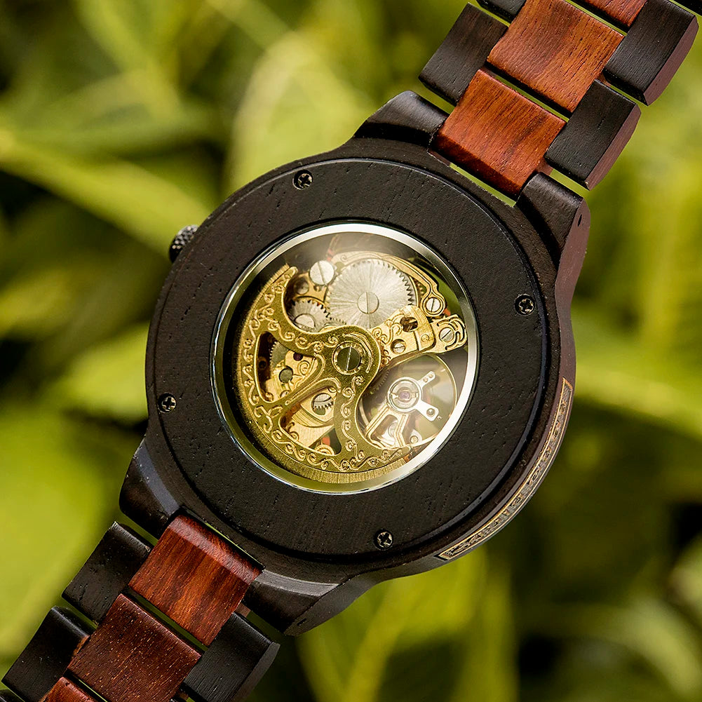 Wooden Automatic Mechanical Watch Men Wristwatch BOBO BIRD Top Luminous Hands Clock Custom Relogio Masculino