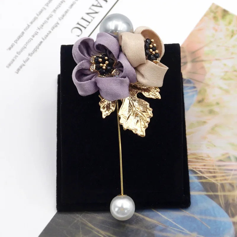 I-Remiel Ladies Cloth Art Pearl Fabric Flower Brooch Pin Cardigan Shirt Shawl Pin Professional Coat Badge Jewelry Accessories
