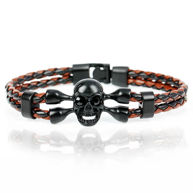 XQNI Brand Pop Skull Leather Men Bracelet High Quality Popular Boys Courage Knighthood Skeleton Male Charm Bracelet Jewelry