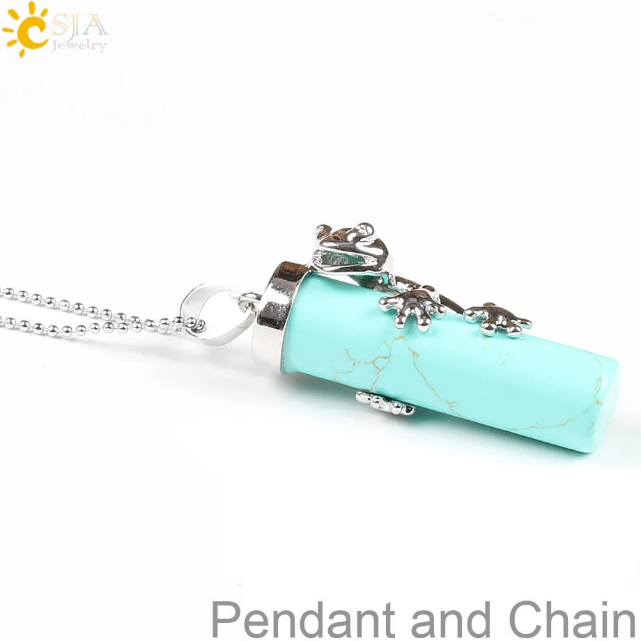 CSJA Pink Quartz Gem Power Statement Necklace Male Female Jewelry Natural Gem Stone Pendant Lovely Frog Jewellery E184