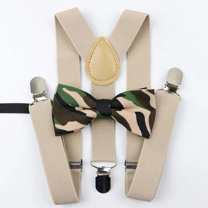 Cartoon Children Belt Bowtie Set Baby Boys Suspenders Polyester Y-Back Braces Two Colors Bow Tie Adjustable Elastic Kids