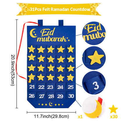 Ramadan Countdown Felt Calendar Eid Mubarak Decorations for Home Islamic Muslim Party Decor Ramadan Kareem Eid Al Adha Kid
