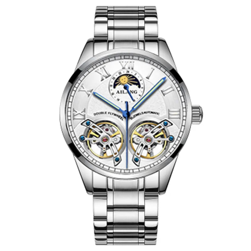 AILANG Original Design Men's Double Flywheel Automatic Mechanical Watch Fashion Leisure Business Luxury Clock