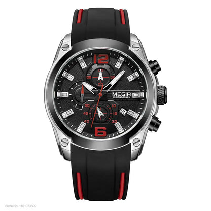 Megir Men's Chronograph Analog Quartz Watch With Date, Luminous Hands, Waterproof Silicone Rubber Strap Wristswatch for Man