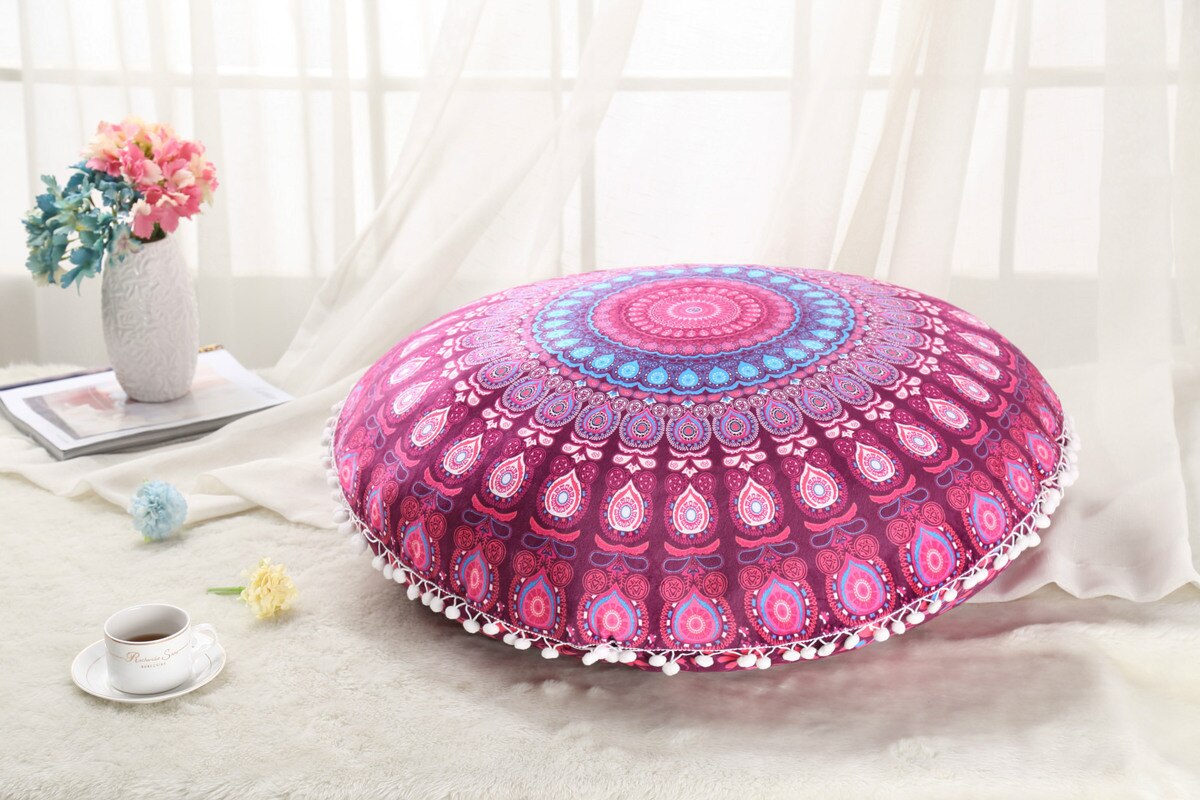 Colorful Mandala Floor Pillows Ottoman Round Bohemian Meditation Cushion Pillow Pouf48
