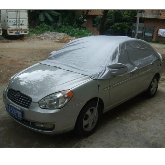 Car Cover Prevent Heat Cold Sun Rain Snow Half Auto Cover for Saloon Hatchback Pickup PVC Coating Cover L XL Optional