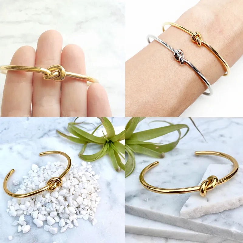 Trendy Round Circular Open Knot Cuff Bangle Bracelets for Women Elegant GoldColor Jewelry Noeud Armband Pulseiras