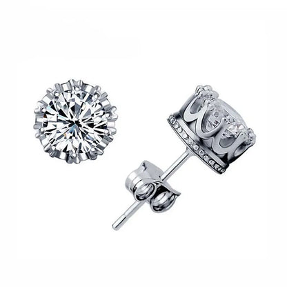 Jewelry Crown Women Classic Shining Zircon Small Stud Earrings Gold Color Ears Stud for Men Crystal Earrings WE132
