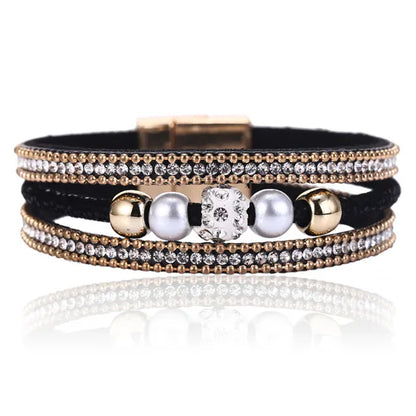 HOCOLE Fashion Gem Rhinestone Magnetic Leather Bracelets & Bangles Bohemian Handmade Multilayer Wrap Jewelry Women Pulseira