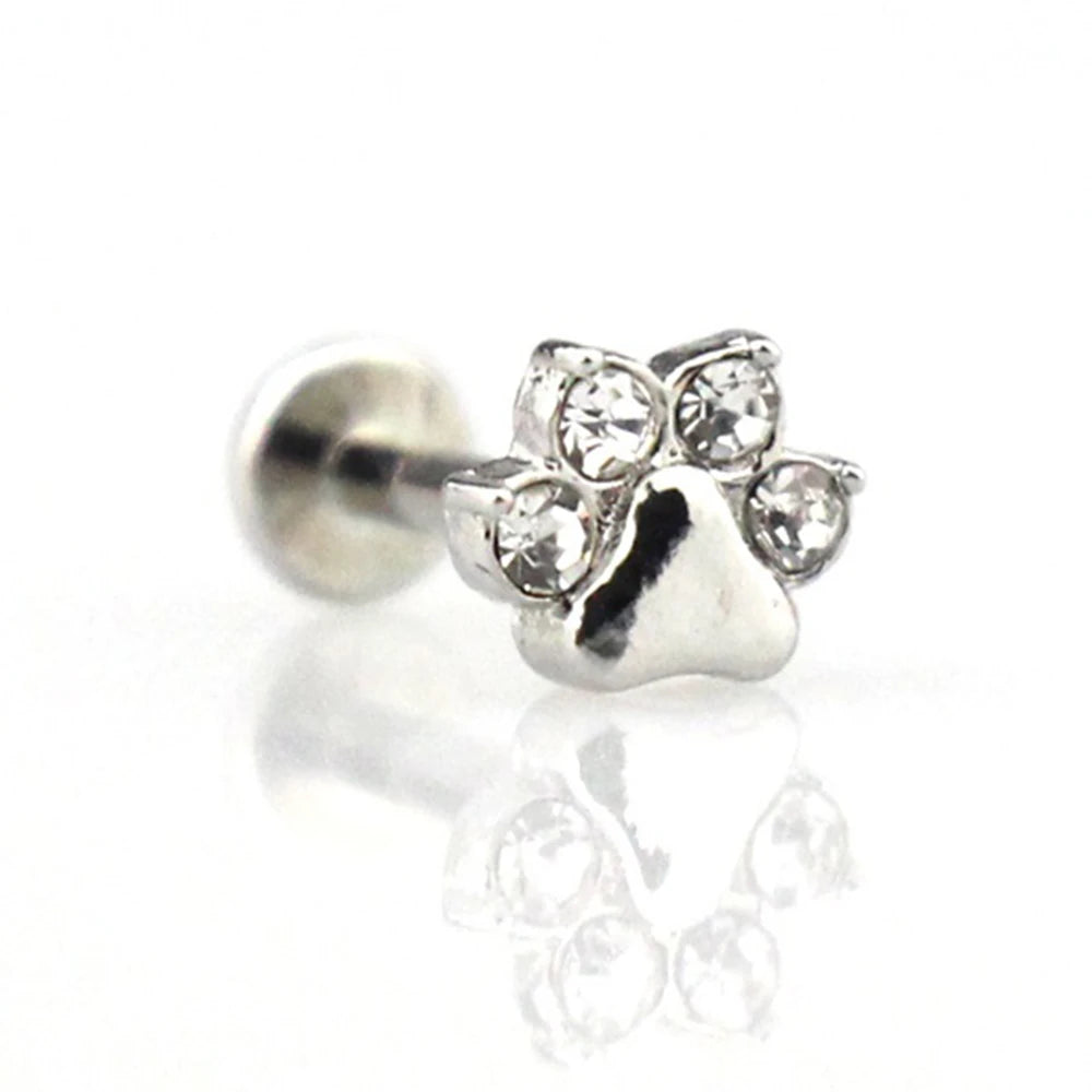 1pc Paw Zircon Labret Lip Ring Stainless Steel Internally Threaded Monroe Ring Body Jewelry 16g Cartilage Tragus Helix Piercing