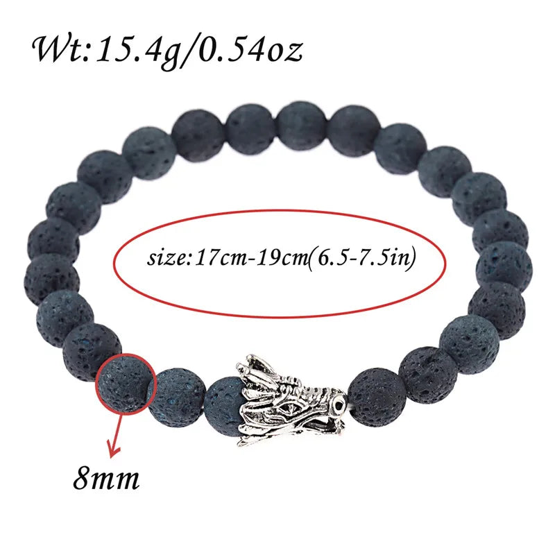 DUOVEI 2 Pcs/Set Natural Stone Beads Men's Dragon Bracelet Set Lava Stone Beaded Bracelets for Women Bileklik Pulseras Hombre