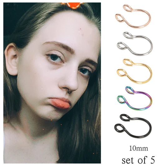1-5pcs Steel 20G Dainty Faux Nose Rings Fake Septum Rings Hoop Nostril Piercing Fake Clip on Nose Rings Oreja Piercings Jewelry
