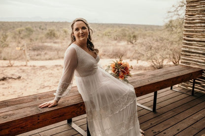 Bestseller Ivory Wrap Lace Wedding Dress With Chiffon Mesh Sleeves #1352