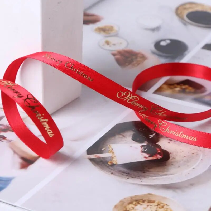 10Yards Christmas Decoration Ribbon DIY Handmade Printed  Polyester Party Christmas Wedding Party Packing Gilding Ribbon