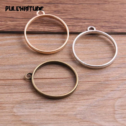 10Pcs 28*32mm 7 Color Alloy Jewelry Accessories Circular Round Charm Hollow Glue Blank Pendant Tray Bezel