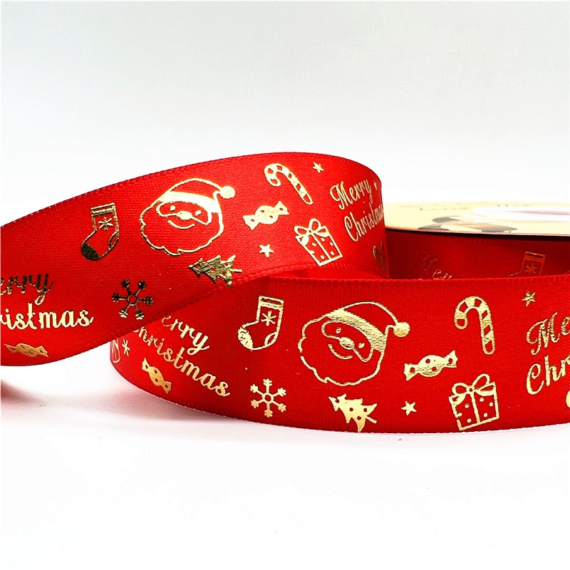 5yards 1inch 25mm Christmas Ribbon Printed Christmas Polyester Ribbon for Handmade Design Christmas Decoration