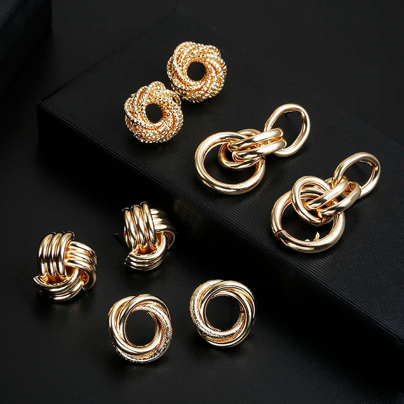 ZA Metal Maxi Statement Vintage Clip on Earrings Without Piercing  for Women Earrings Party Jewelry