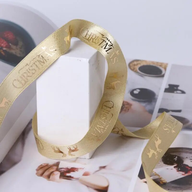 10Yards Christmas Decoration Ribbon DIY Handmade Printed  Polyester Party Christmas Wedding Party Packing Gilding Ribbon