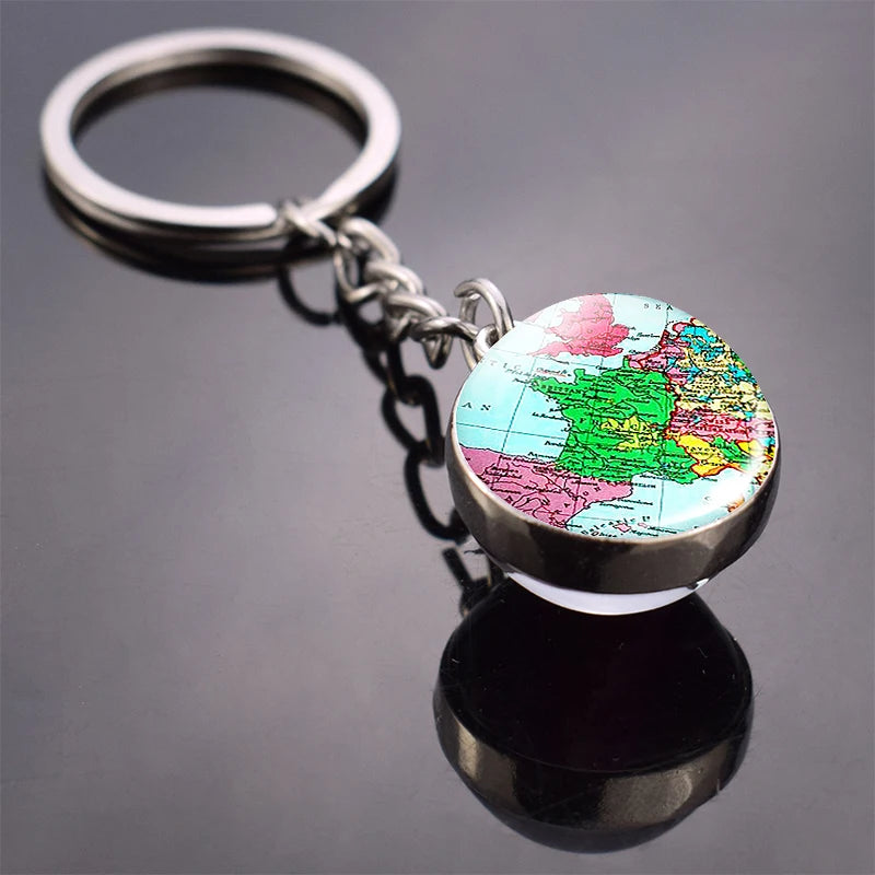 Vintage World Map Keychain Globe Earth Pendant Key Chain Americas Europe Australia Map Keychain Keyfob Christmas