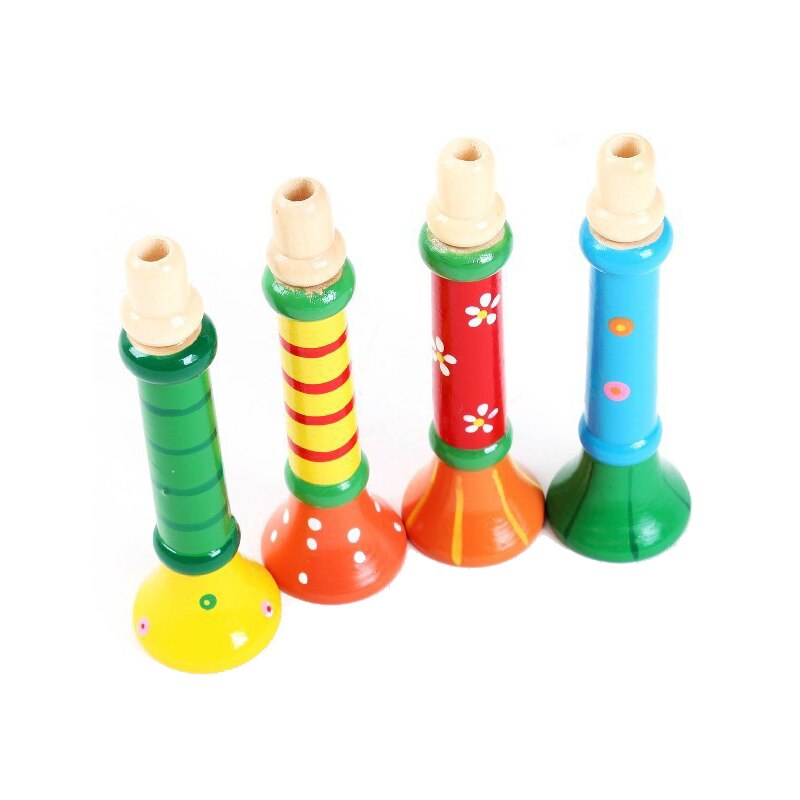Baby Wood Musical Instrument Toys Small Speaker Wooden Vertical Whistle Small Speakers Trumpet Toy Random Color Children Kids