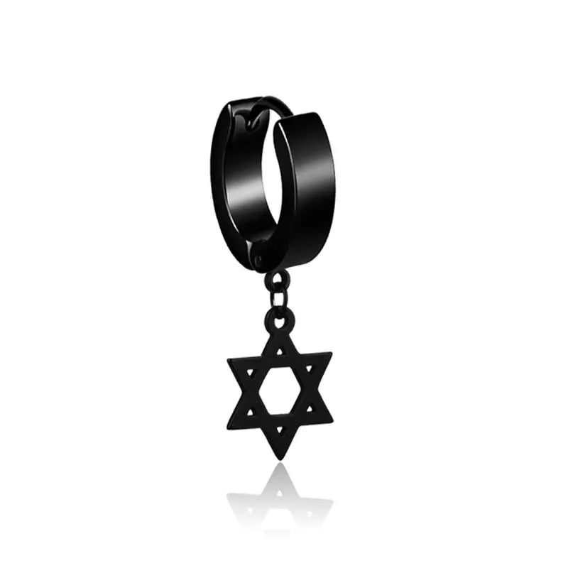 1 Piece Men Cross Stars Pendant Punk Round Cartilage Stainless Steel Earring for Men Piercing Stud Earrings for Women