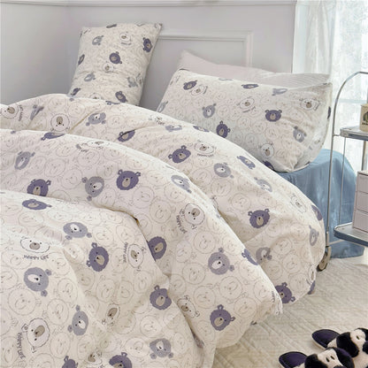 Double Layer Cotton Bedding Set Infant Class Softness Floral Design Duvet Cover Bed Sheet Pillowcases 4 Pieces Bedding Set