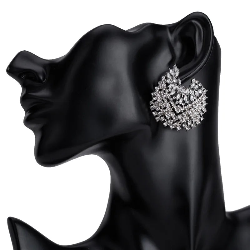 Ahmed Fashion Bohemian Full Rhinestone Gold Silver Shell Stud Earring Ring for Women New Trend Statement Wedding Jewelry