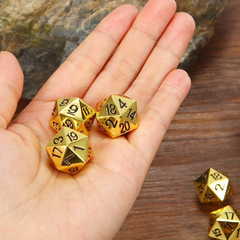 1 Piece Golden/Bronze/Silver Metal Funny Dice Standard 20 Sided Decider Board Game Acessorios