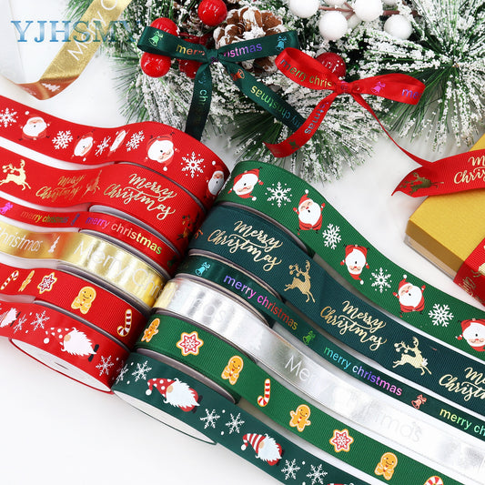 Christmas Ribbons Holiday Grosgrain Satin Ribbons for Christmas Wrapping Christmas Tree Decorations Festival DIY Crafts 5Y