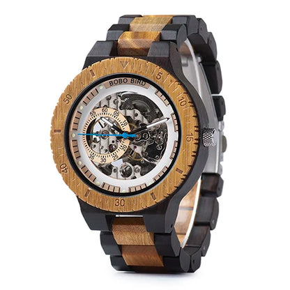 Wooden Automatic Mechanical Watch Men Wristwatch BOBO BIRD Top Luminous Hands Clock Custom Relogio Masculino