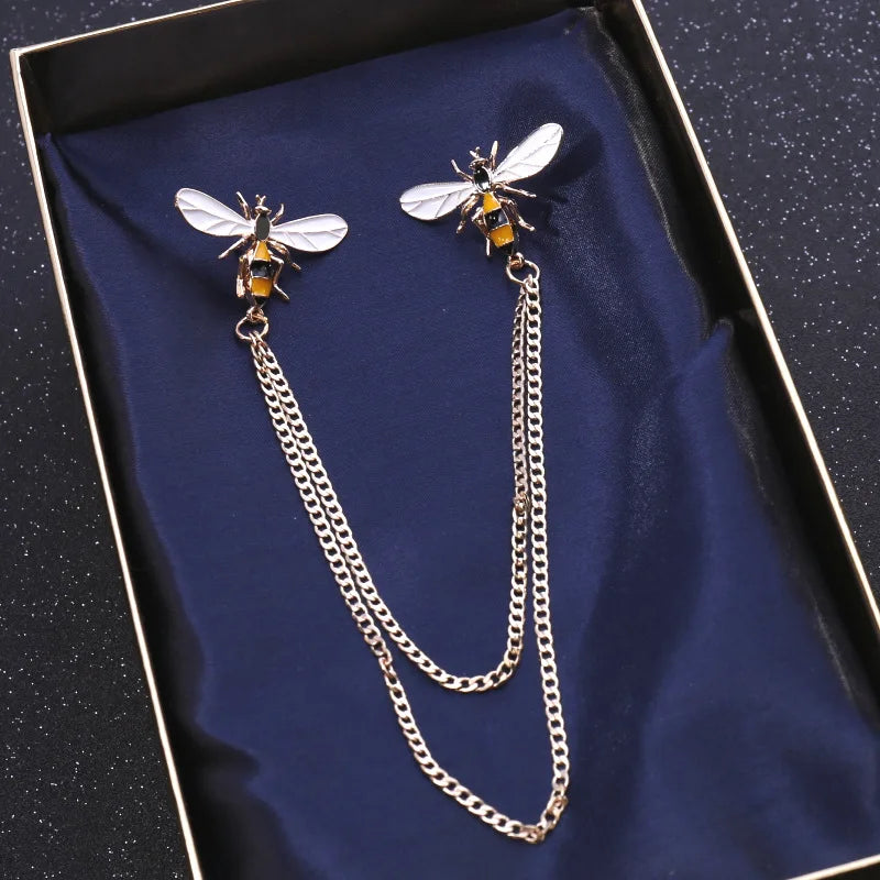 Cute Bee Vintage Brooches Pins Animal Alloy Metal Chain Brooch Broches Man Suit Shirt Collar Tassel Lapel Pin Women Jewelry