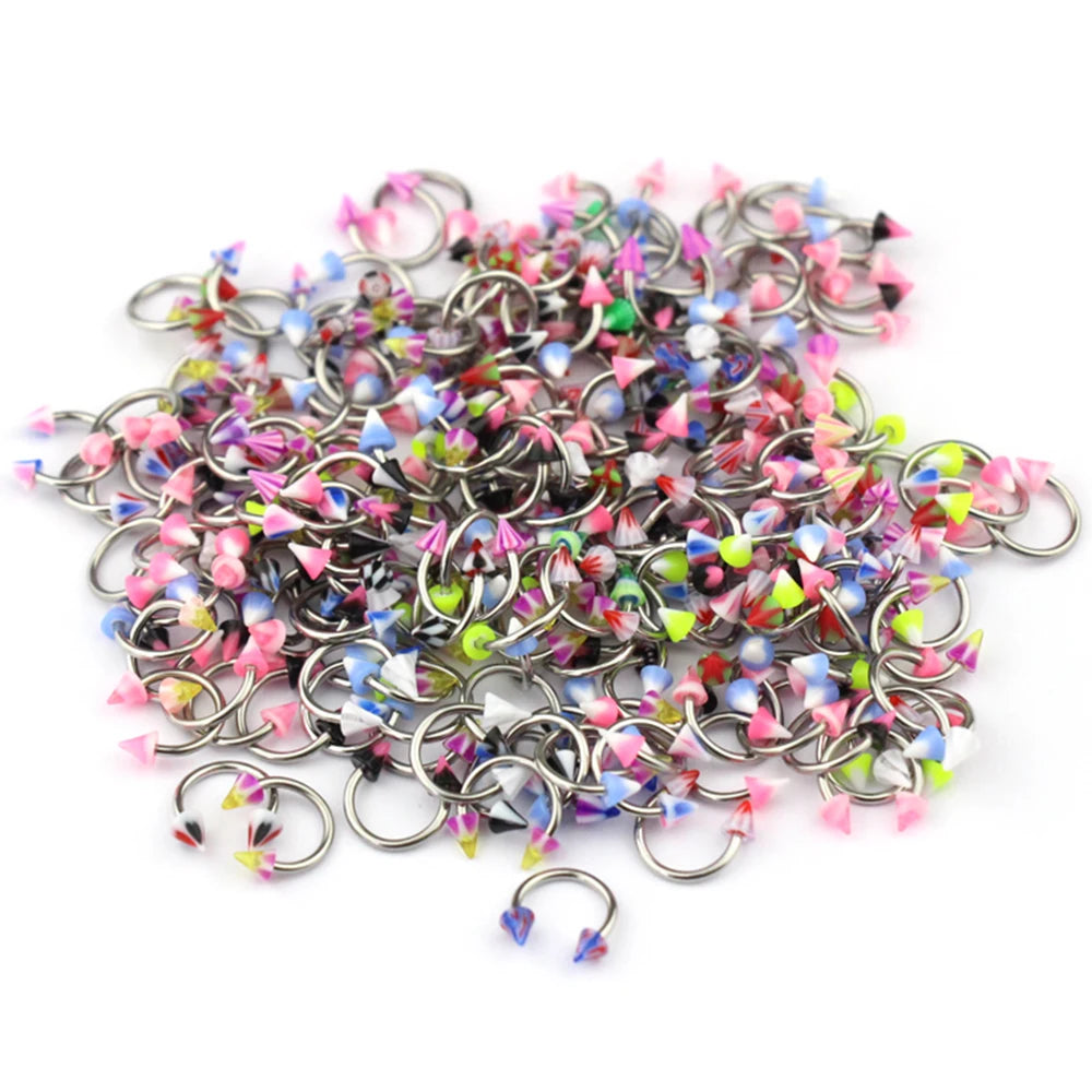 10pcs/Set Colorful Acrylic Nose Rings Ear Piercing Circular Barbell Horseshoe Ring Lip Labret Eyebrow Ear Piercings Body Jewelry