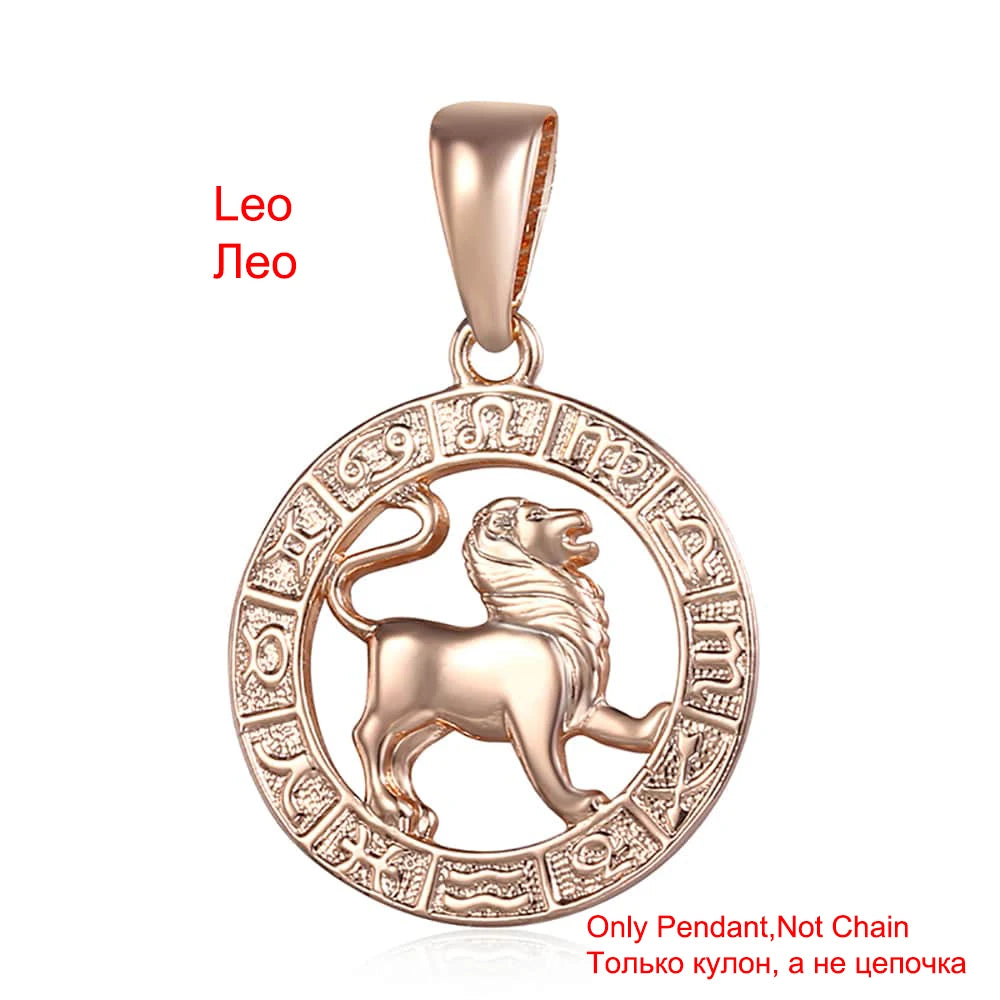 Davieslee Pendant Necklace for Women 12 Zodiac Sign Constellation Yellow Rose Gold Color Womens Necklaces Round Shaped LGPM16