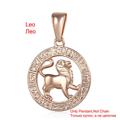 Davieslee Pendant Necklace for Women 12 Zodiac Sign Constellation Yellow Rose Gold Color Womens Necklaces Round Shaped LGPM16
