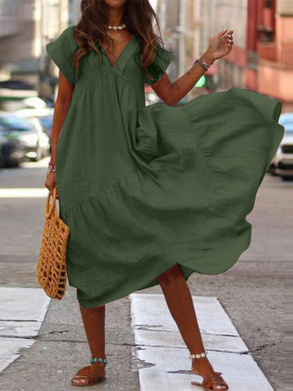 Bohemian Summer Womens Sundress ZANZEA Fashion v Neck Midi Vestidos Female Solid Ruffle Dresses Asymmetrical Robe