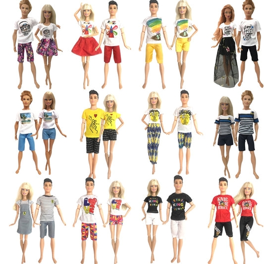 NK Mix  2 Pcs /Set Daily Wear Casual Couple Doll Dress  for Barbie Doll Accessories  Boy Girl Clothes Toy for Ken Doll 2GK JJ