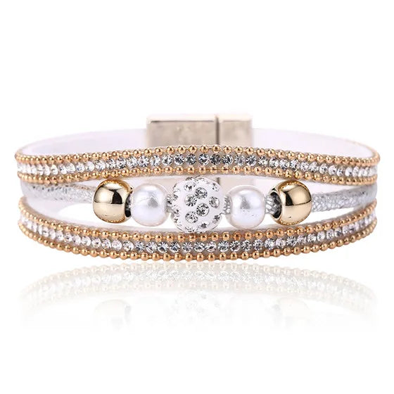 HOCOLE Fashion Gem Rhinestone Magnetic Leather Bracelets & Bangles Bohemian Handmade Multilayer Wrap Jewelry Women Pulseira