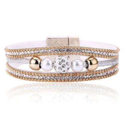 HOCOLE Fashion Gem Rhinestone Magnetic Leather Bracelets & Bangles Bohemian Handmade Multilayer Wrap Jewelry Women Pulseira