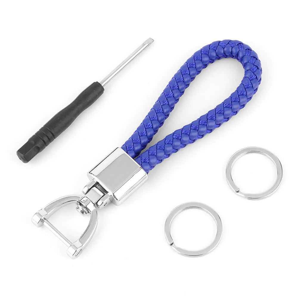 High-Grade Keychain for Men Women Rotatable Key Chain Luxury Hand Woven Leather Horseshoe Buckle Car Key Ring Holder Accessories