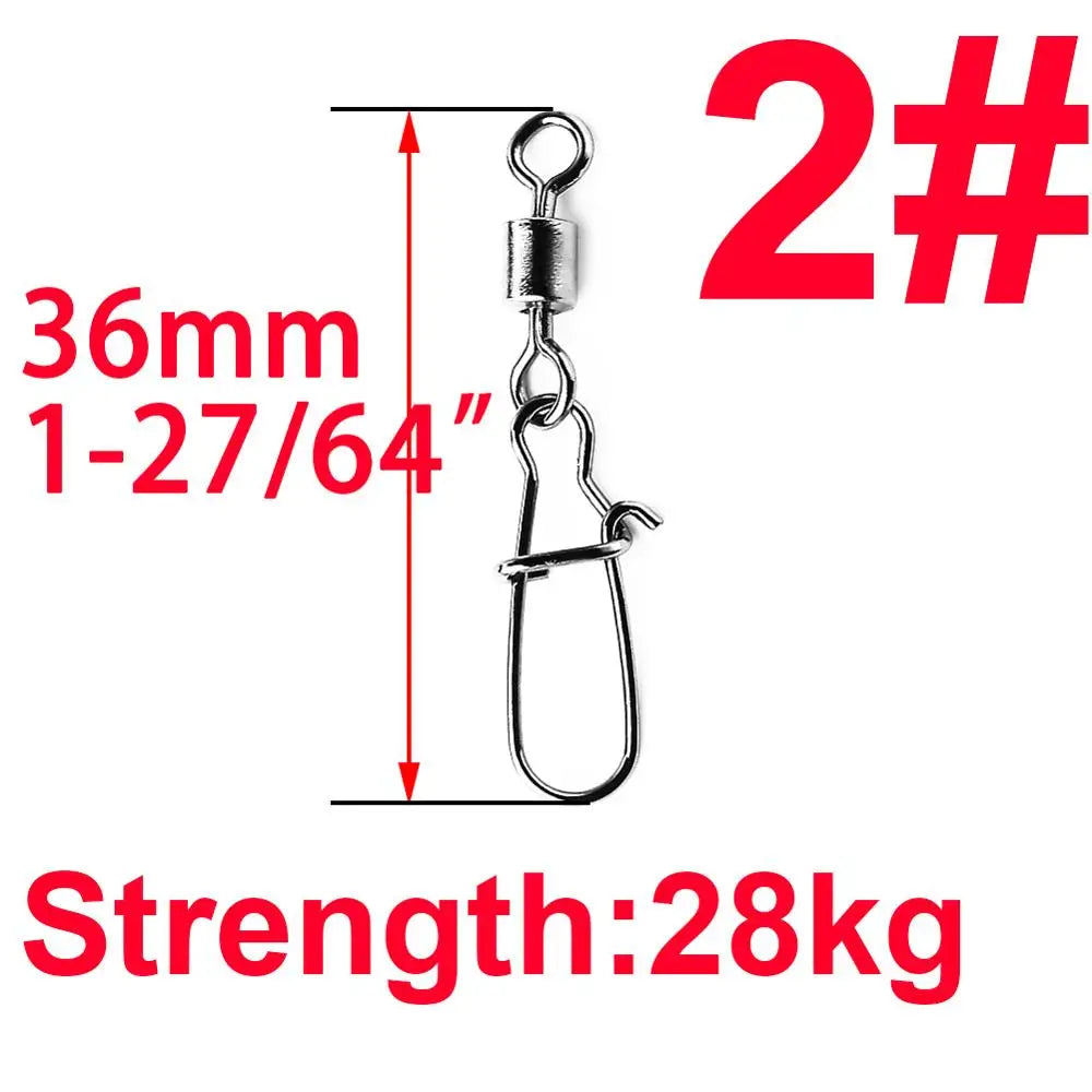 50pcs/1box 2# to 14# Fishing Connector Rolling Swivel Fish Pin Bearing Stainless Steel Snap Hook Lure Tackle Goods for Fishing