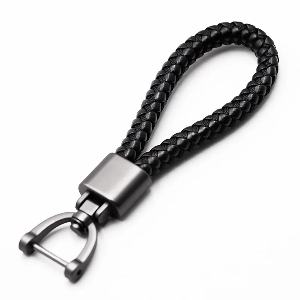 High-Grade Keychain for Men Women Rotatable Key Chain Luxury Hand Woven Leather Horseshoe Buckle Car Key Ring Holder Accessories