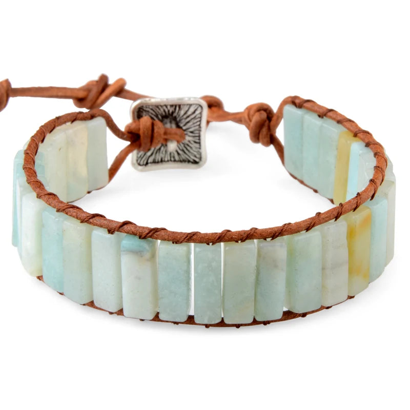 7 MultiColor Chakra Natural Stone Bracelet Bohemia Handmade Tube Beads Leather Wrap Bracelet Yoga Bracelets for Woman
