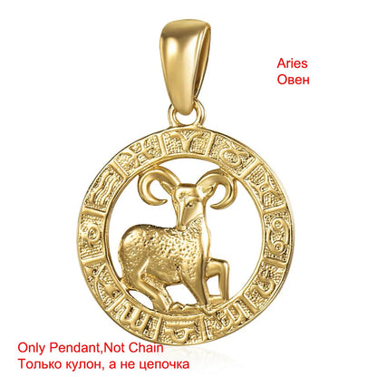 Davieslee Pendant Necklace for Women 12 Zodiac Sign Constellation Yellow Rose Gold Color Womens Necklaces Round Shaped LGPM16