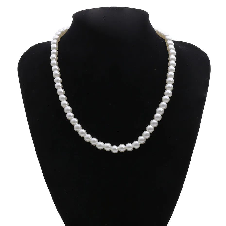 Ingemark Fashion Multilayer White Imitation-Pearl Choker With Metal Slice Fixation Wide Bib Necklace Jewelry for Charm Women