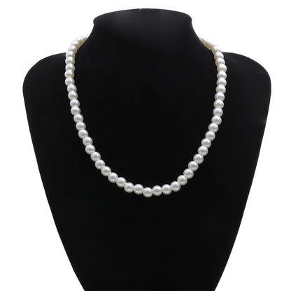 Ingemark Fashion Multilayer White Imitation-Pearl Choker With Metal Slice Fixation Wide Bib Necklace Jewelry for Charm Women