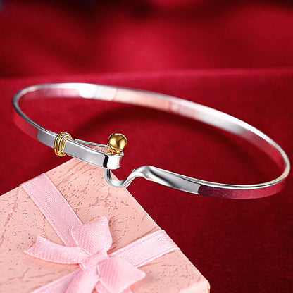 Andara 925 Sterling Silver Round Heart Open Bracelet for Women Jewelry Cuff Bangles