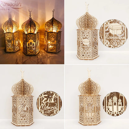 Wooden Palace Ornament Ramadan Decoration for Home 2024 Aid Eid Mubarak Ramadan Kareem Islamic Muslim Festival Party Decor