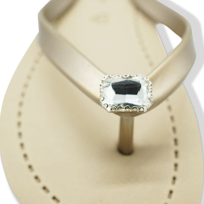Rectangle Studs - Crystal Rhinestones Embellished Flat Flip Flops Sandal