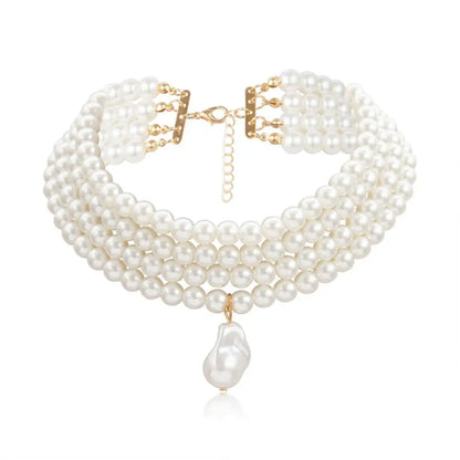 IngeSight.Z Punk Multi Layered Imitation Pearl Choker Necklace Collar Statement Boho Handmade Pendant Necklace for Women Jewelry